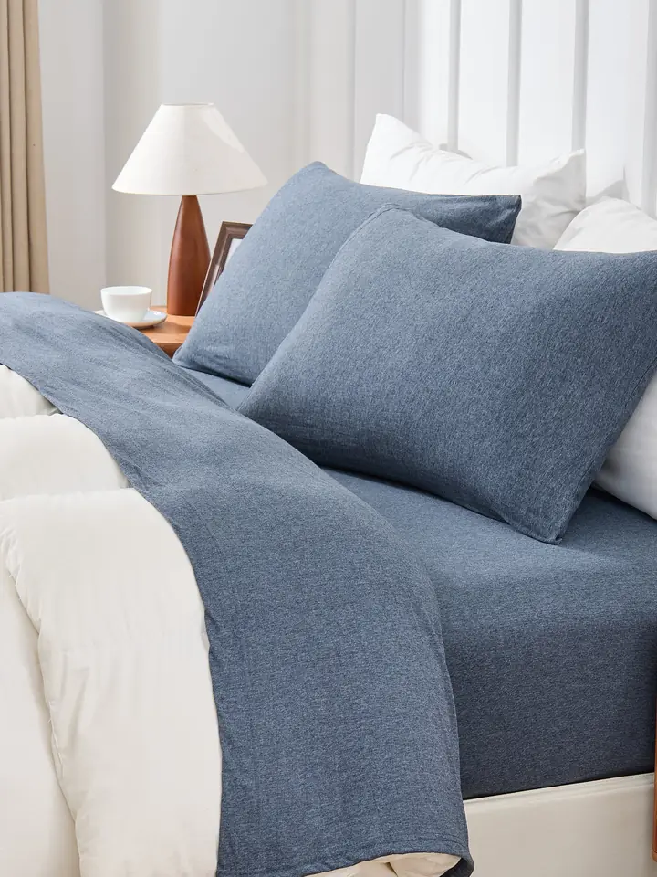 Blue jersey knit sheet set