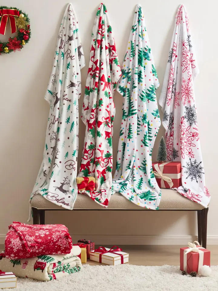 Christmas print throws on hooks