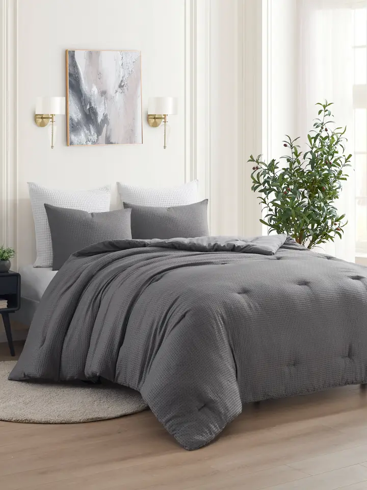 Grey waffle comforter set