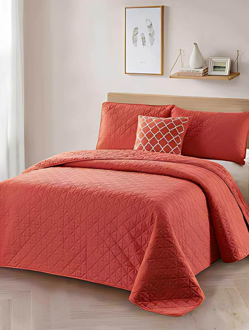 Coral quilted coverlet set