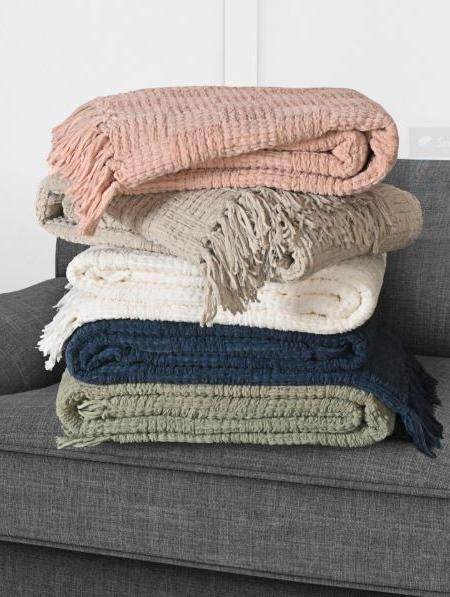 Stack of textured throw blankets